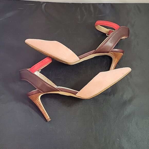 LOUISE ET CIE LOW ESPERANCE LEATHER SUEDE ANKLE STRAP HEELS - Picture 8 of 15